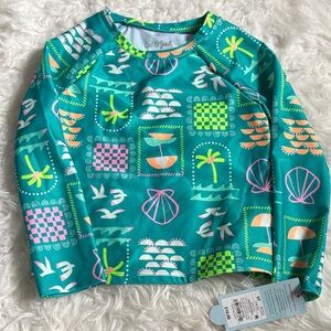 NWT Cat & Jack Green Printed Long Sleeve Swim Top Size 5T